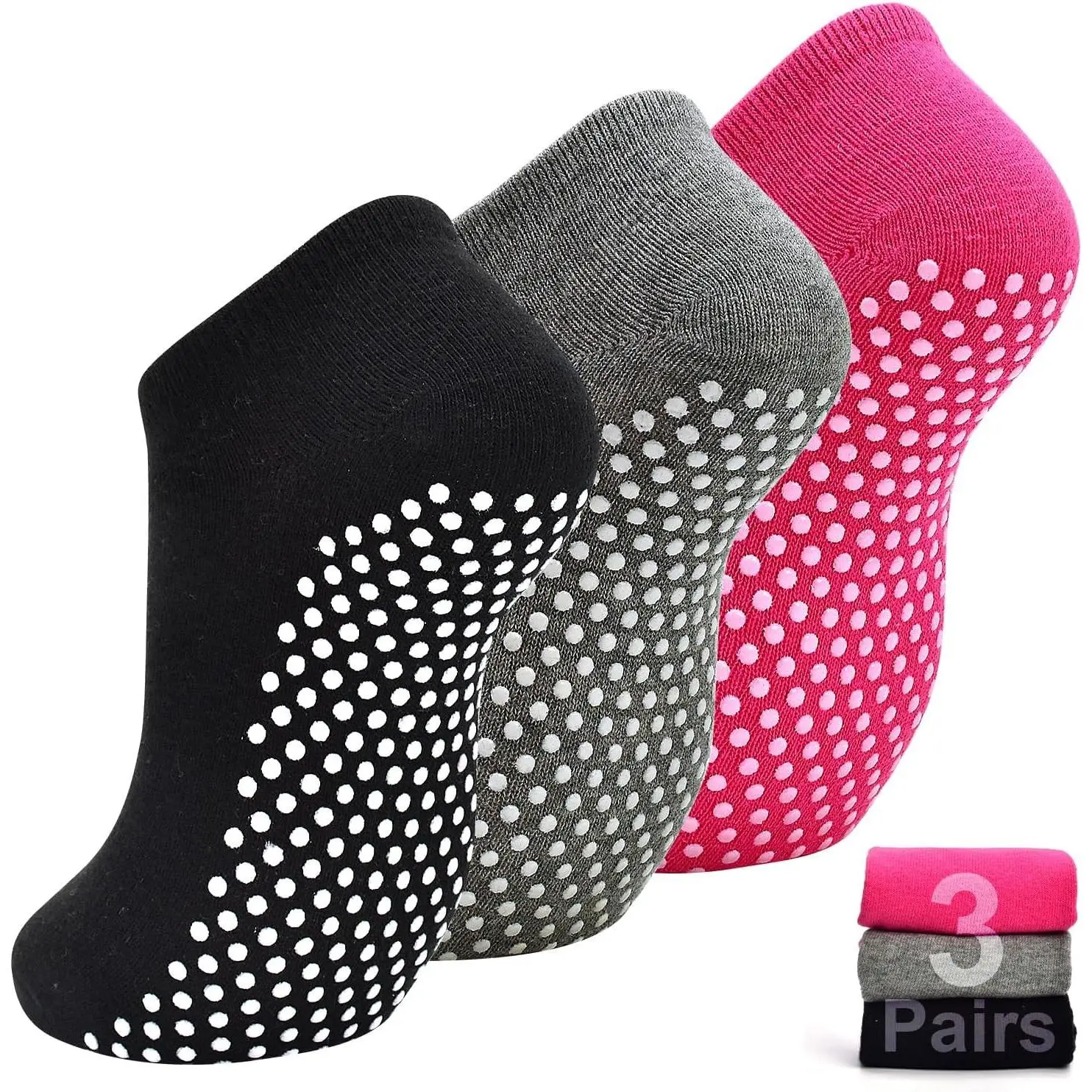 Non-Slip Yoga Socks with Grips, 3 Pairs Pilates Ballet Barre Gripper Socks for WomenGift