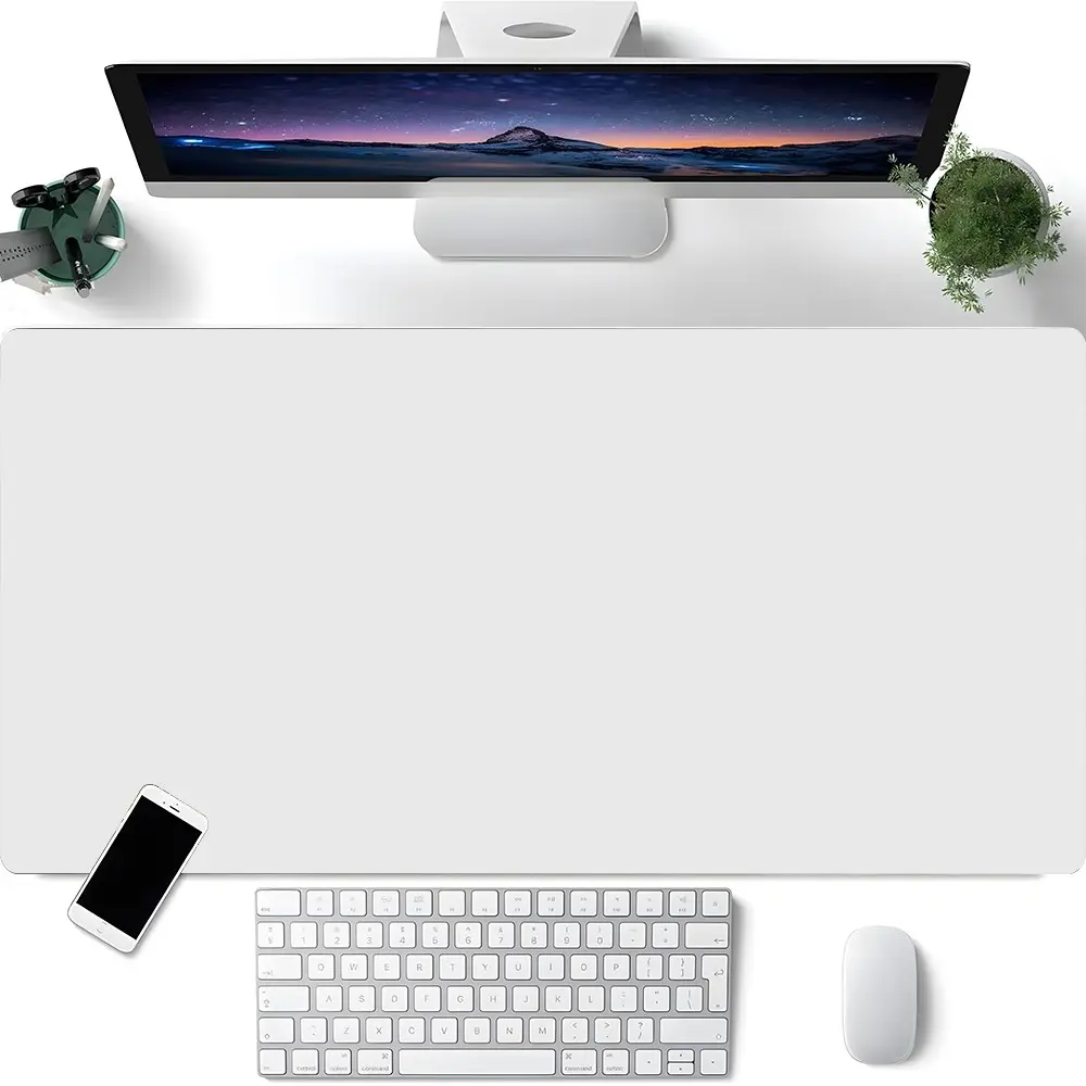 White Minimalist Large Gaming Mouse Pad,Rubber Extended Desk Mat with Non-Slip Base,Stitched Edges,Smooth Surface,Keyboard Mouse for Home,Office,Gaming,Gaming Desk Accessory,Perfect Gift for Gamer,Daily Use,Solid Color Enthusiasts
