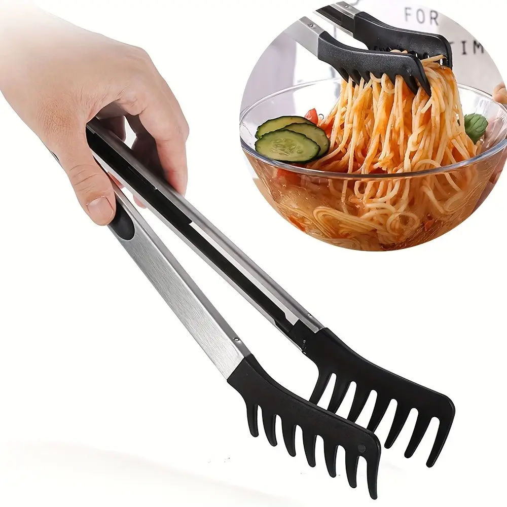 10 Inch Long Handle Pasta Fork, Stainless Steel Salad Fork, Heat Resistant BBQ Grill Tool, Drainage Design for Noodles