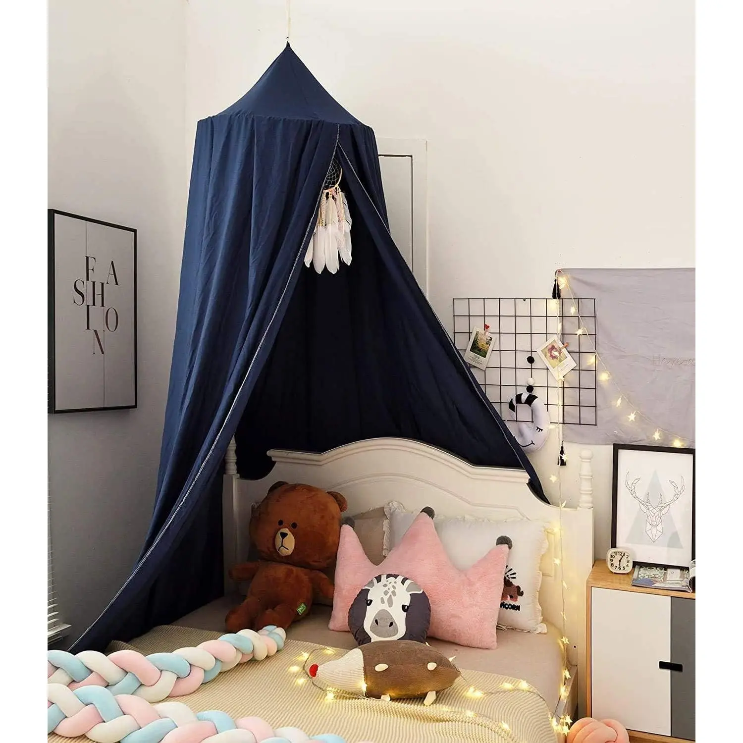 Round Dome Mosquito Net Canopy for Bed Indoor Outdoor Hanging Reading Nook Play Space Home Decoration Dark Blue