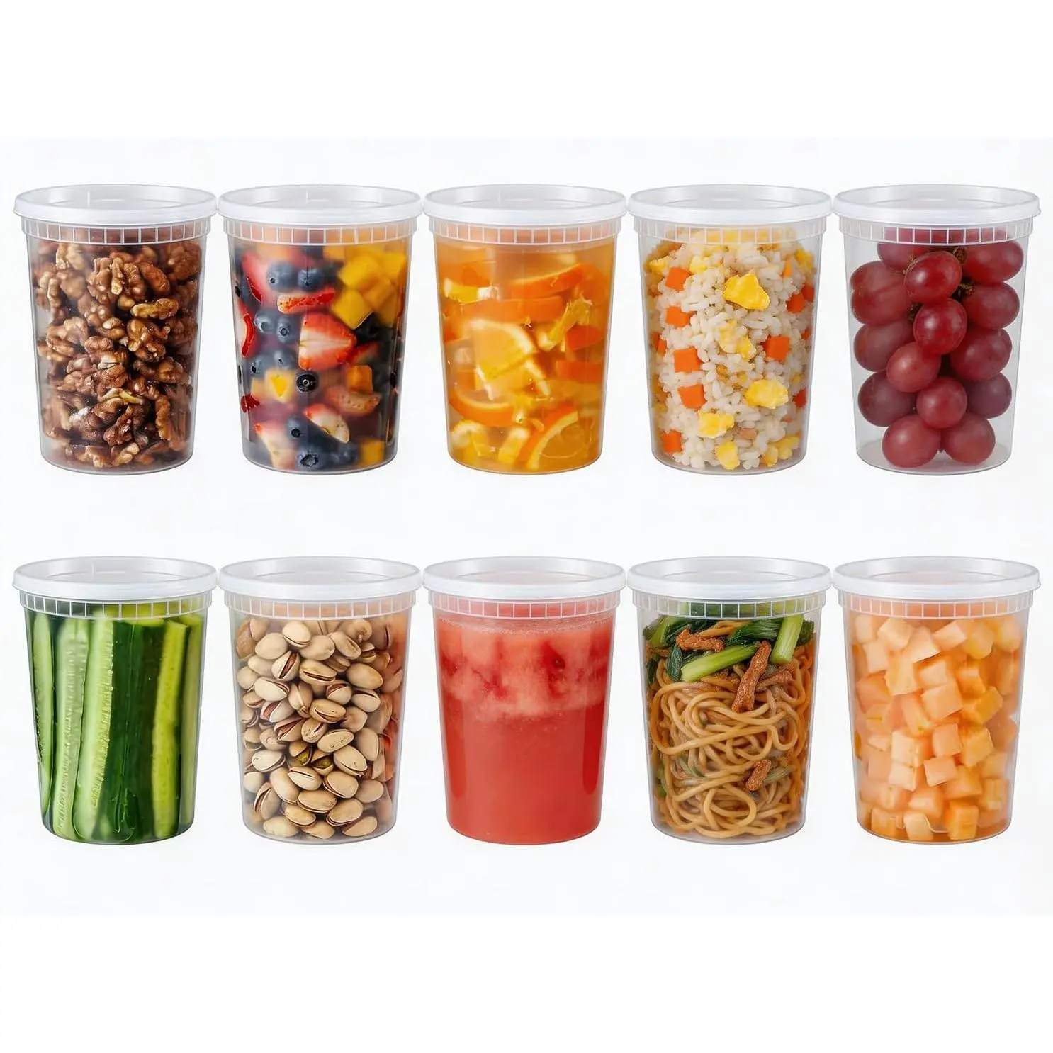 10 Sets 32 oz Plastic Deli Containers with  - Airtight, Leakproof  Storage Containers, , Freezer/Dishwasher/Microwave Safe, for Soup, Meal Prep, Takeout & Restaurant Use