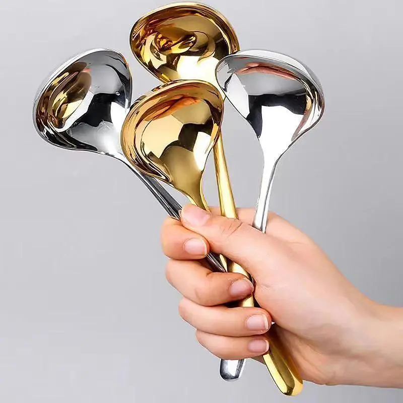 Stainless Steel Round Spoons for Soup Cooking Mixing Stirrer Large Scoop Salad Ladle Kitchen Spoon Tableware Serving Utensils