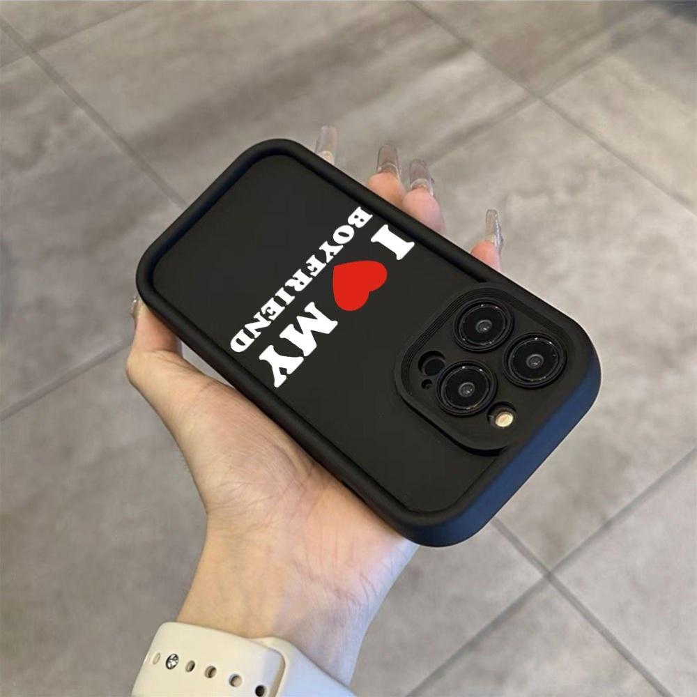 Black "I LOVE MY BOYFRIEND" Printed TPU Case for iPhone 17 Pro Max 16 16e 15 14 Plus 13 12 Mini 11 Air X XS Straight Edge Drop-Resistant Rugged Durable Cover Shell Gift 2D printing