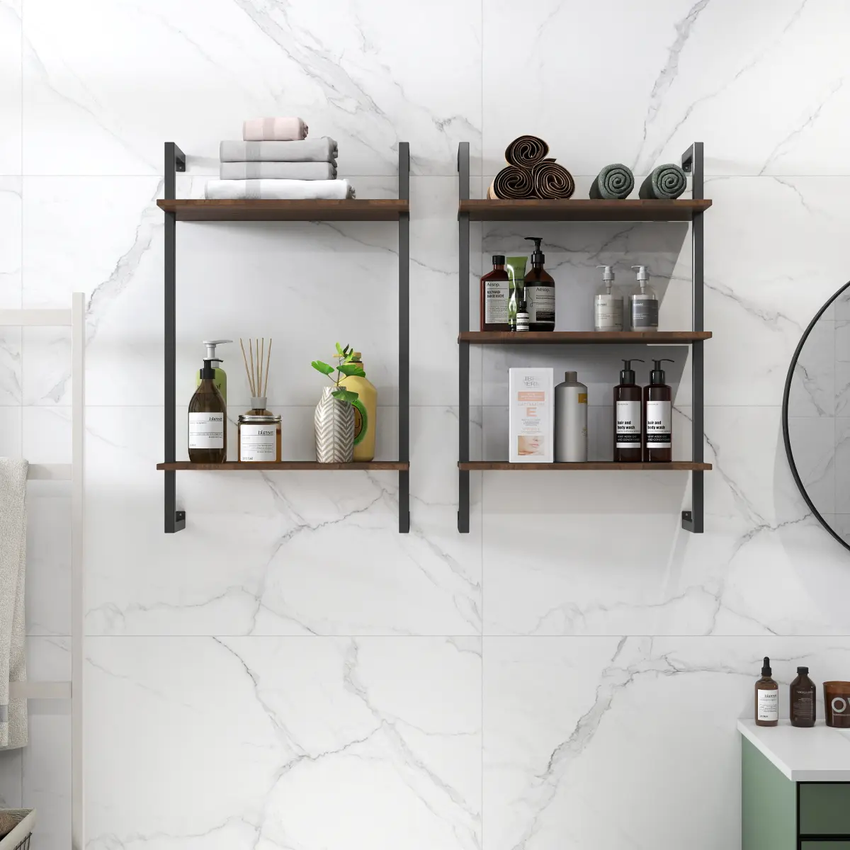 2-Tier & 3-Tier Melamine Wood Floating Wall Organizer Shelf, 15mm Particle Board Heavy-Duty Mounted Shelf, Decorative Storage Rack for Bathroom, Kitchen Farmhouse Home Organization