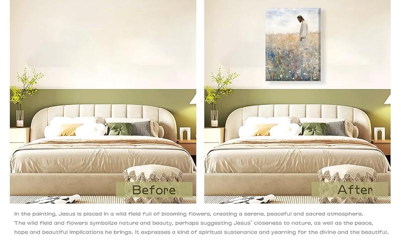 Framed Jesus Leaves the 99 Christian Canvas Wall Art Inspirational Painting of Jesus in Autumn Wildflowers Religious Faith Art Picture Print Christian Décor for Home Living Room and Church12x16in Decor Ornaments