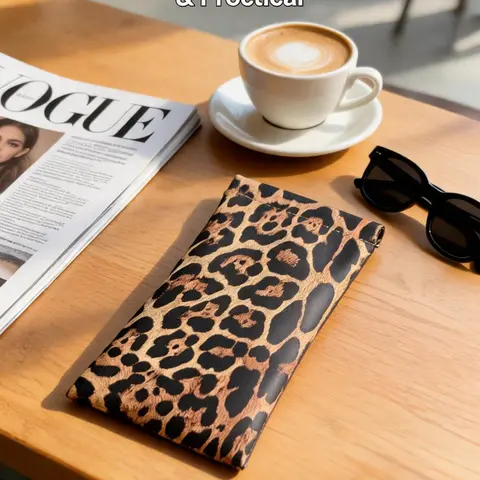 Leopard Print Sunglasses Bag, Soft Leather Eyewear Case, Eyeglasses Holder, Bohemian Style, Travel Essential, Beach Accessory, Portable Vacation Pack, Glasses Storage
