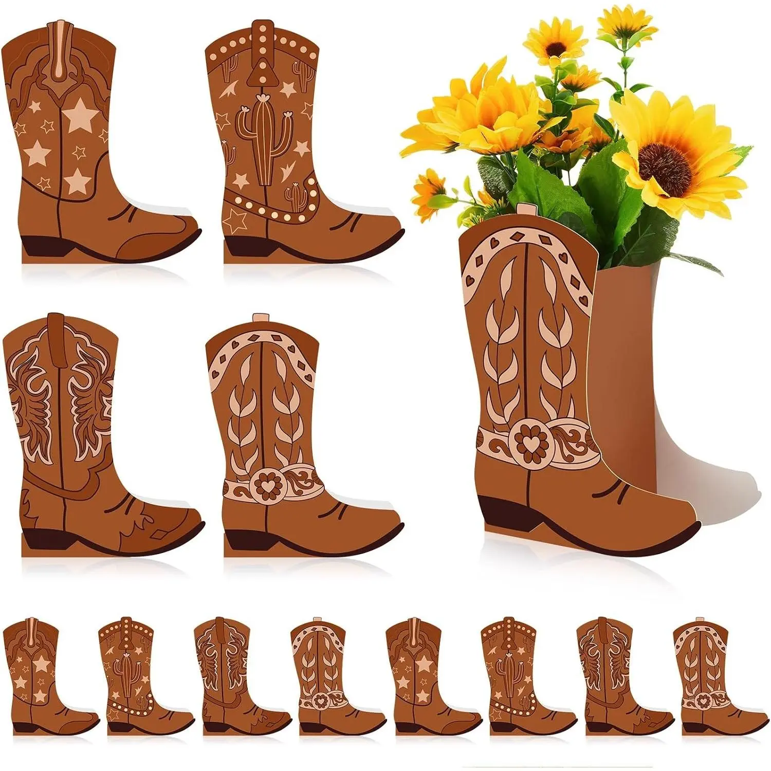 12 Set Western Cowboy Boots Flower Boxes Centerpiece Boot Shape Gift Boxes Party Decoration Vase Centerpieces for Tables for Rodeo Birthday Baby Shower Wedding Supplies