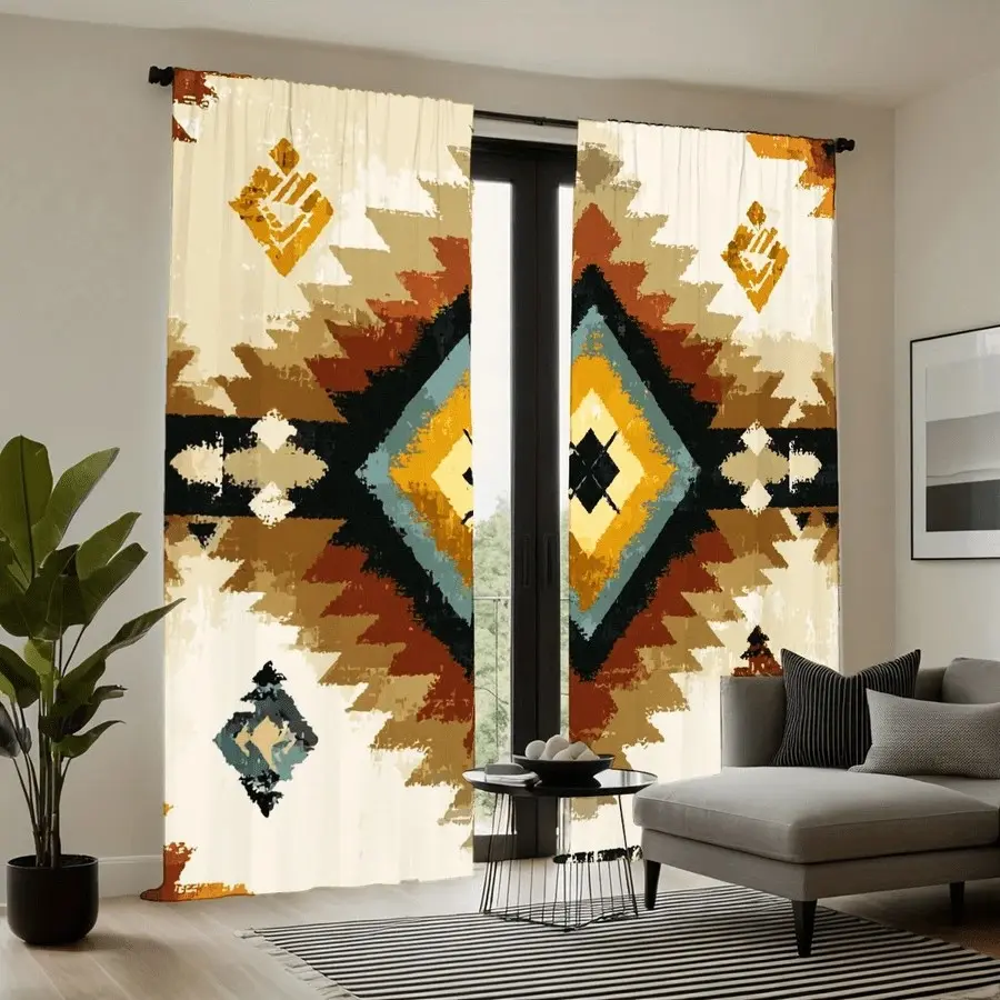 2 Piece Print Curtain Set, Vintage African Pattern Design, Elegant Room Window Curtains for Living Room and Bedroom Decor