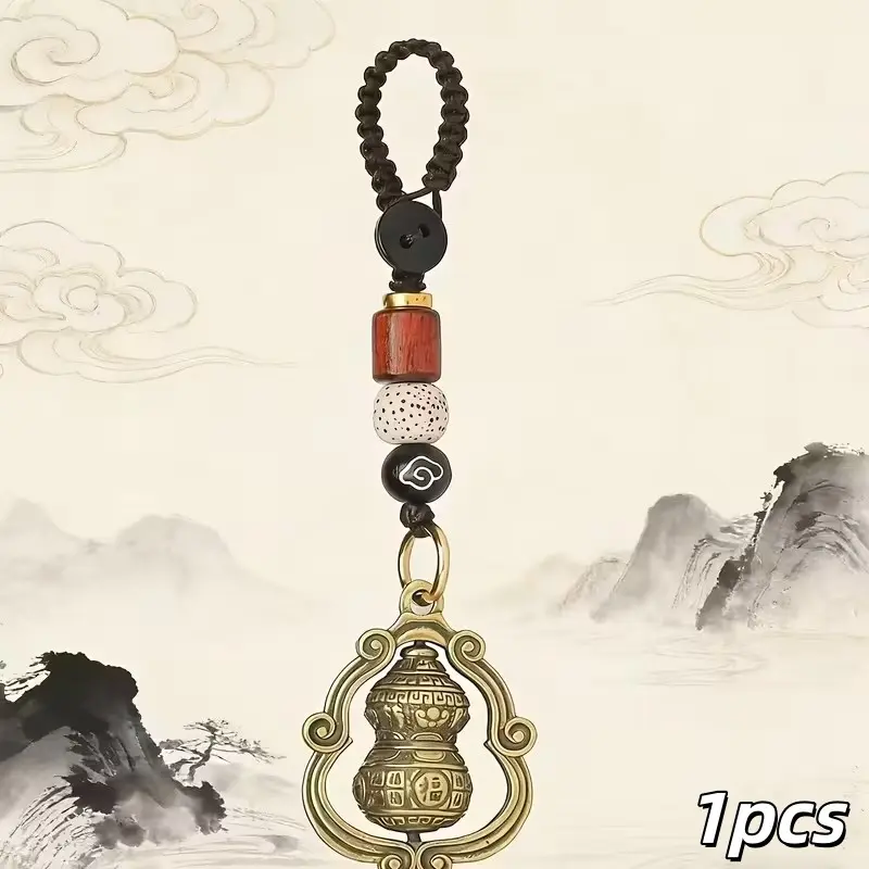 1 piece Chinese good-luck rotating jade pendant keychain, auspicious and prosperous charm pendant, retro rotating hundred-good luck jade pendant, traditional Chinese good-luck vehicle accessory, male and female bag auspicious feng shui charm pendant