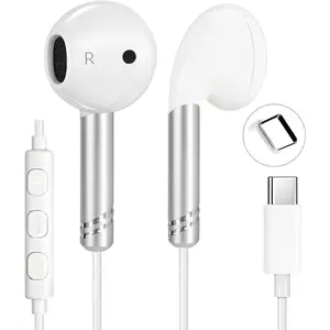 USB C Wired Headphones Earbuds for  17 16 15 Pro Max iPad , in-Ear Type C Earphones with Microphone Bass Stereo Corded Ear Buds for School Travel, Call/Volume/Track Control, 4.2ft