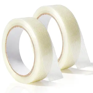 2 Roll Filament Strapping Tape, 5.9 mil x 1 in x 22 yds Reinforced Packing Tape, Heavy Duty Packaging Fiberglass Shipping Tape for Moving Boxes, , Transparent