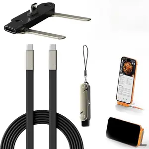 Separate dual-Type-C fast charging cables, with a folding phone stand adapter and a hanging rope, flat braided charging cables, suitable for gaming and travel use