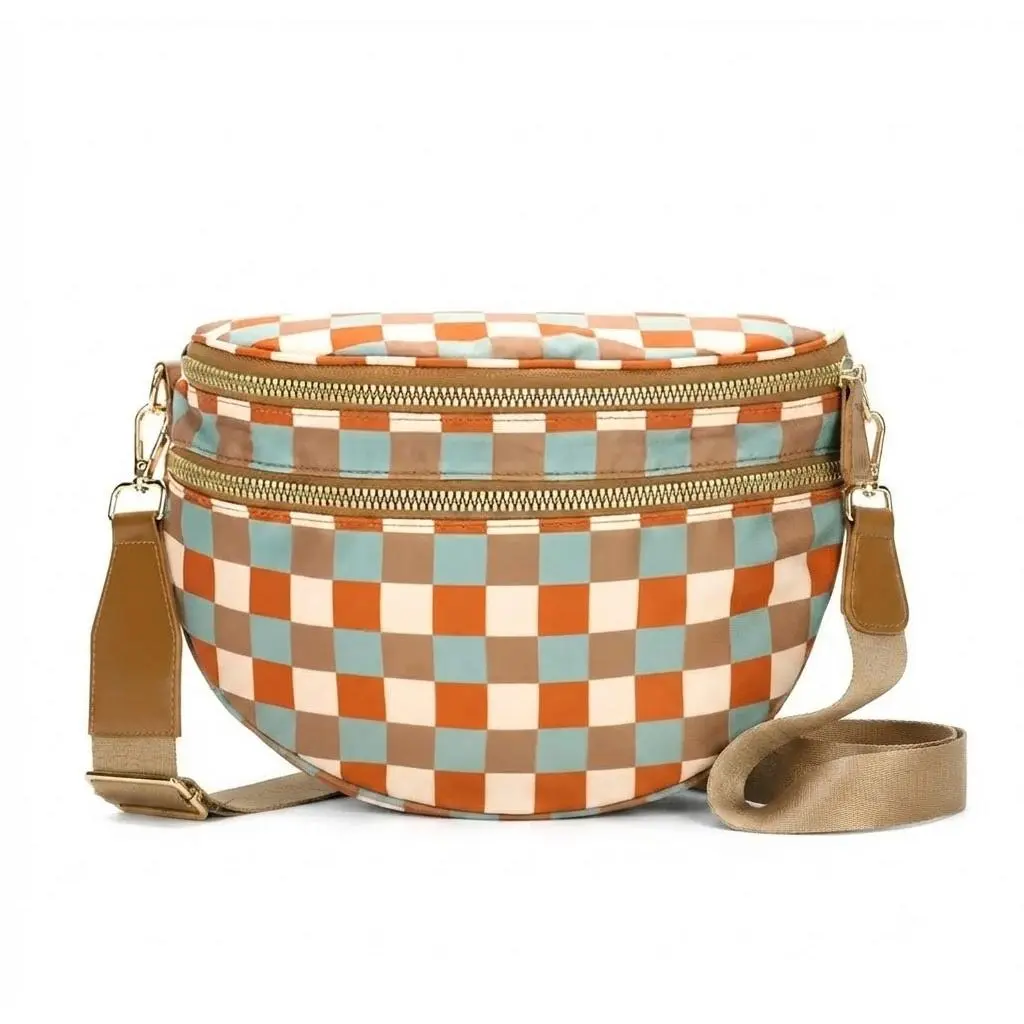 Women's Checkered Crossbody Bag, 30+ Colos Athletic Large-Capacity Nylon Waist Bag Wallet with Adjustable Shoulder Strap - Spacious Design for Essentials - Great Gift Belt Bags Crossbody