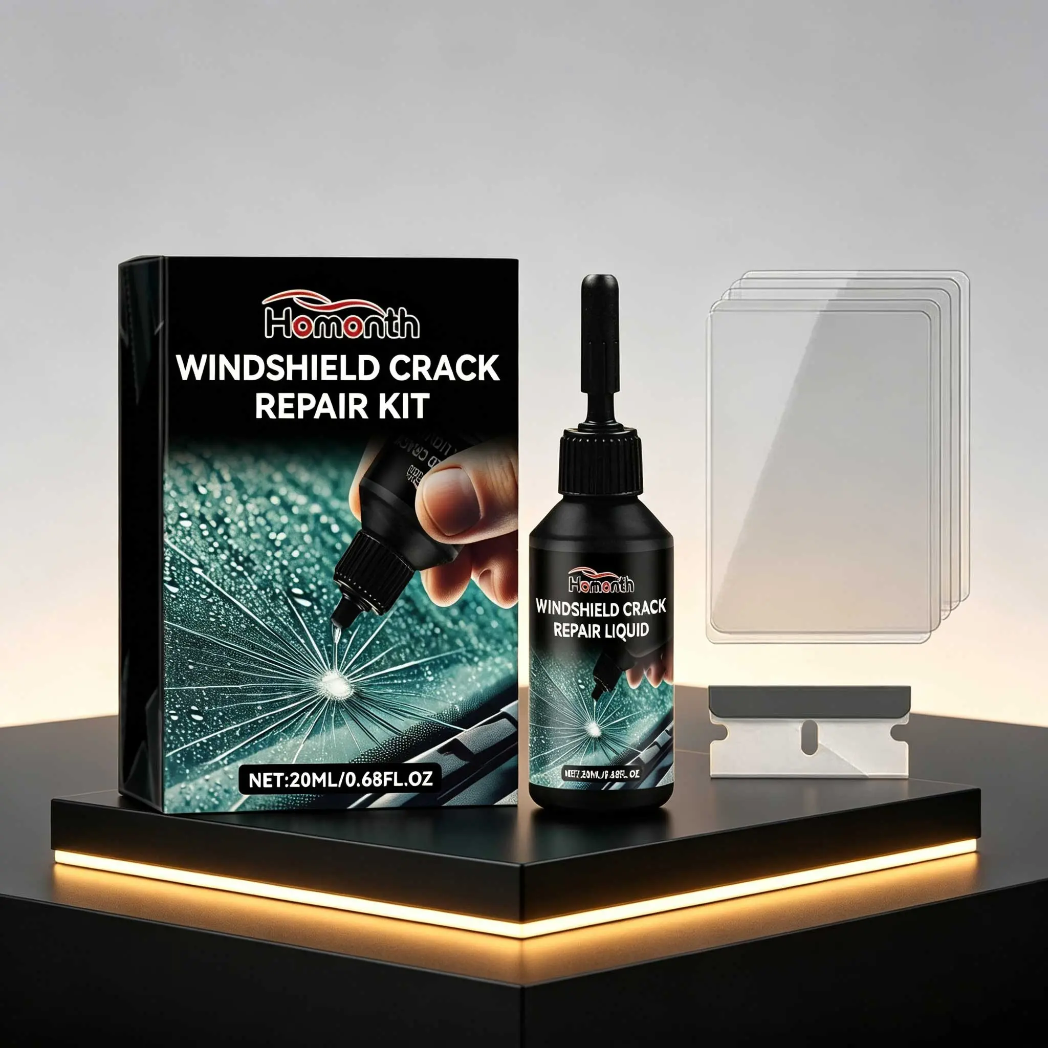 Homonth Car Glass Repair Kit, Windshield Crack Filler, Waterproof Explosion Proof, Easy Operation, Home Use, Complete Set