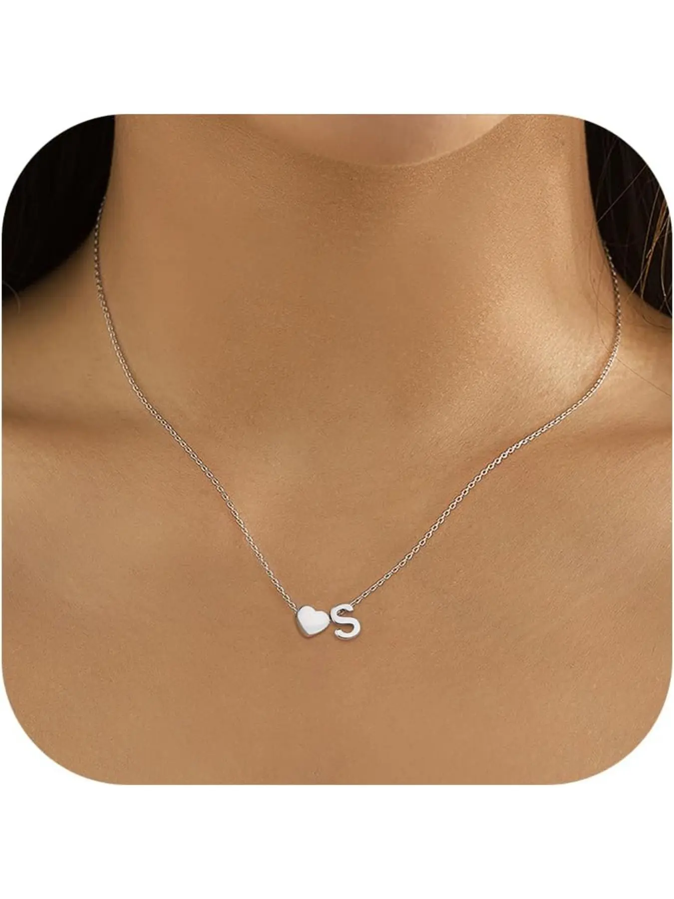 Heart Letter Necklace Women's Name Necklace Stainless Steel Silver Name Chain with Small Heart Letter Pendant Personalised Initial Chain for Women Girls Best Friend Gift Jewellery