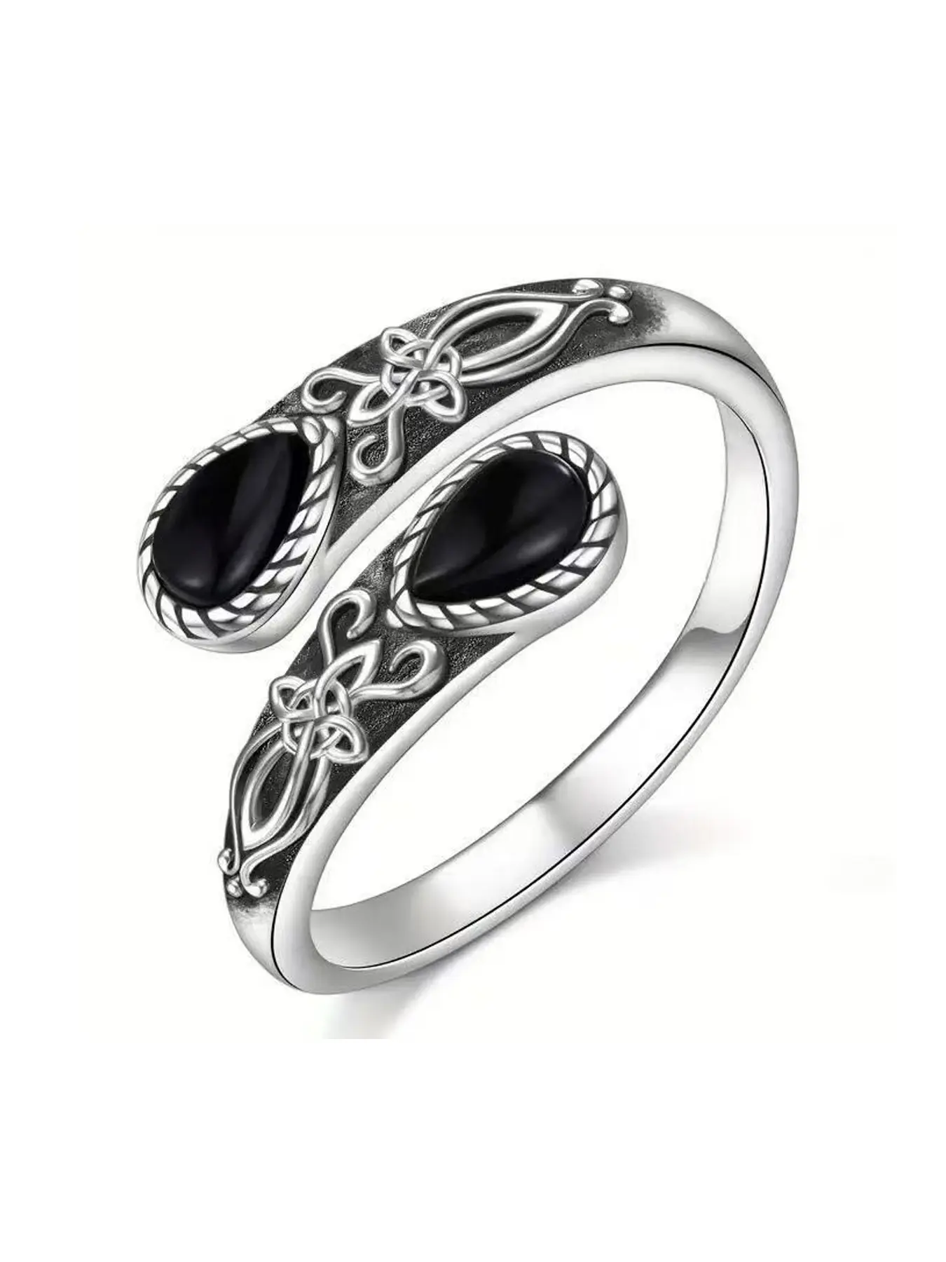 Adjustable Opening Obsidian Ring for Women, Vintage Gothic Witch Spiritual Energy Crystal Band, Mystic Lover Birthday Gift Bohemian Engagement Ring, Boho Statement Ring, Stone Crystal Rings