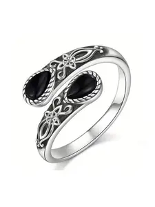 Adjustable Opening Obsidian Ring for Women, Vintage Gothic Witch Spiritual Energy Crystal Band, Mystic Lover Birthday Gift Bohemian Engagement Ring, Boho Statement Ring