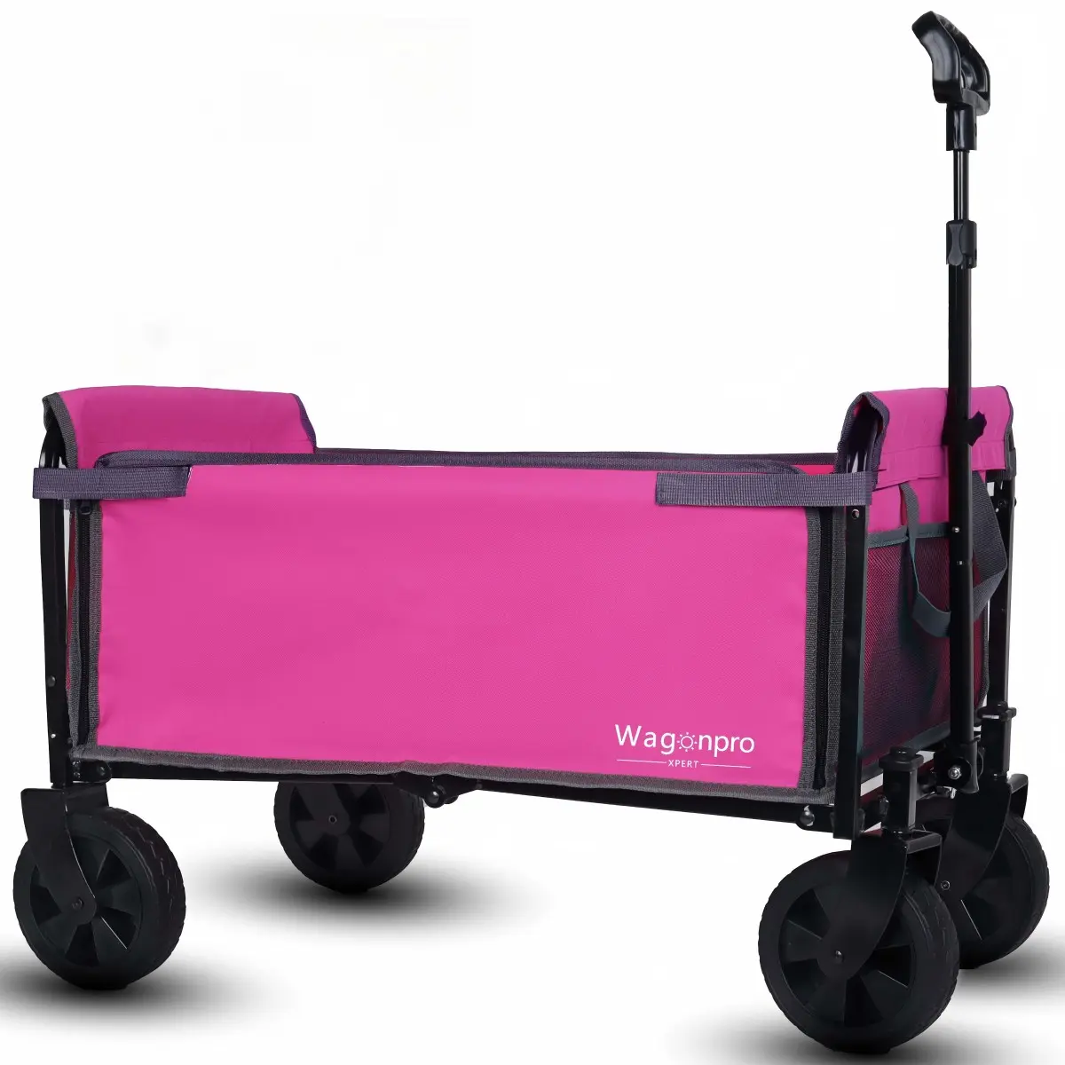 All-in-One Convertible Folding 4-Wheel Trolley with Bench Seat and Dog Leash - Heavy Duty Foldable Utility Trolley for Camping, Beach, Shopping - Versatile Seating and Storage Space, pink