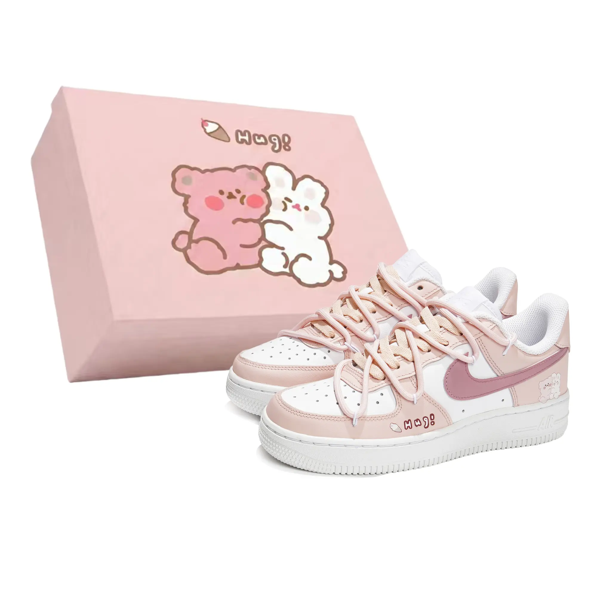 Nike Air Force 1 Custom Sneakers for Women: Dopamine-Inspired Pink and White Low-Top Slip-Resistant Casual Shoes Verifiable, with credentials and supporting global authentication