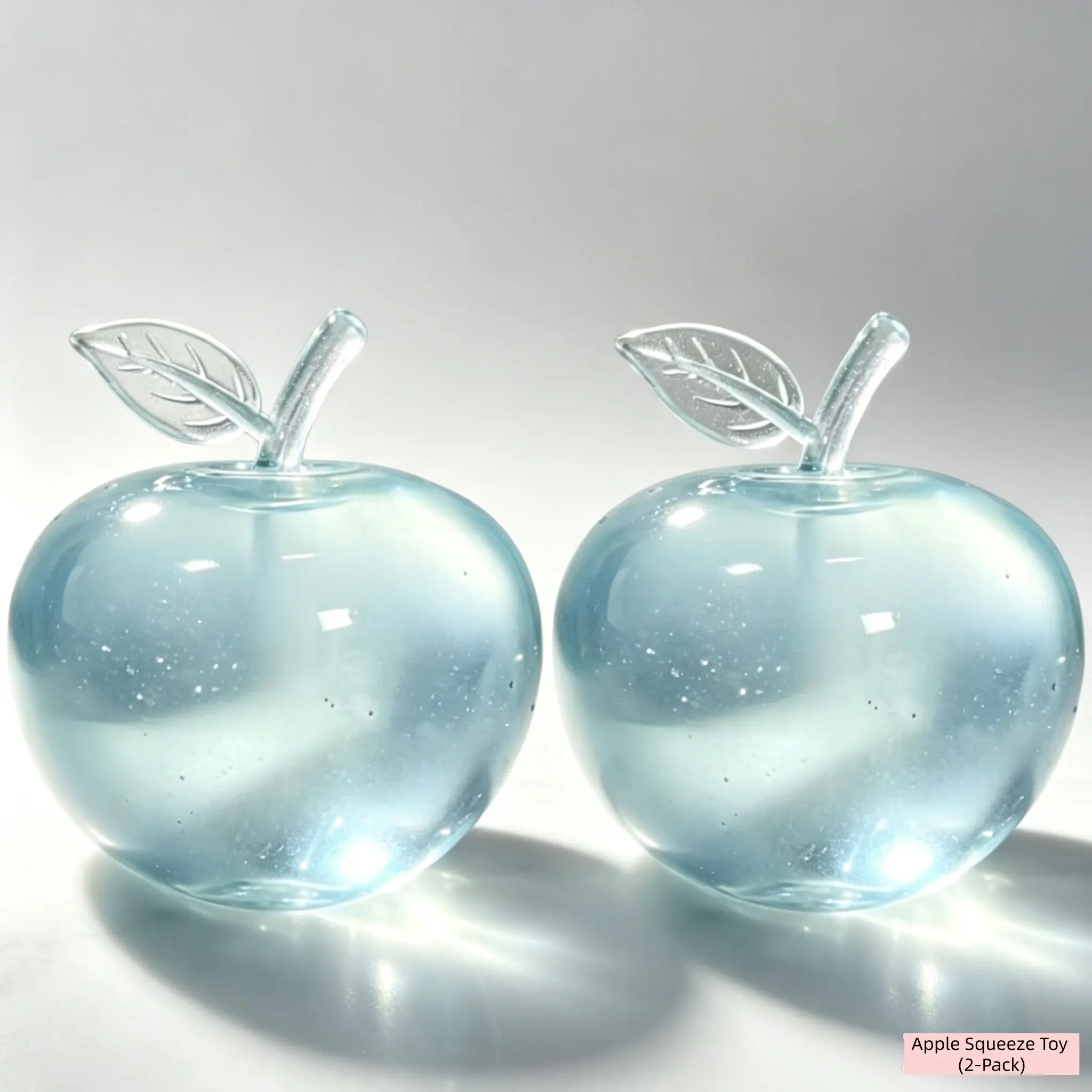 2pcs Clear Maltose Apple Squeeze Toy, Soft Stretchy Transparent Squishy Fidget Toy, Glitter Stress Relief Desk Decor Gift for Teens Adults