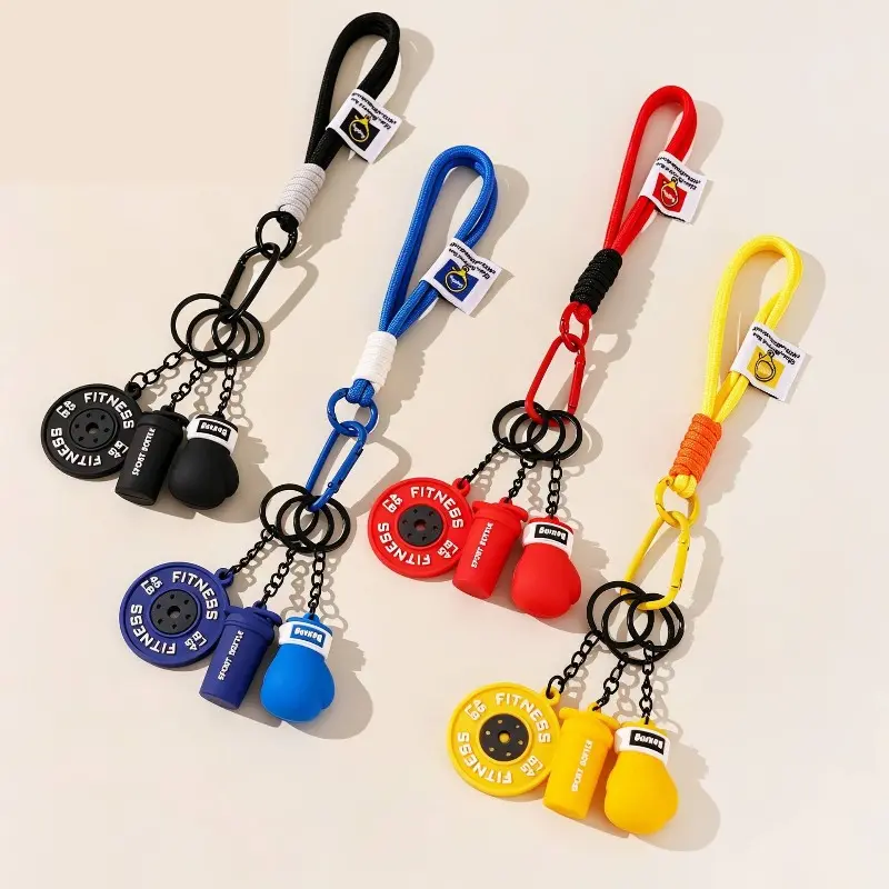 PVC Plastic Gym Casual Keychain - Accessory with Barbell+Glove+Bottle Fitness Icons, Stylish Backpack Add-On, Ideal Gift for Weightlifters