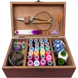 Wooden Sewing Kit Box with Cute Sewing Accessories, Sewing Basket Kit for Adults Beginners  Girls,  Hand Sewing Starter Kit