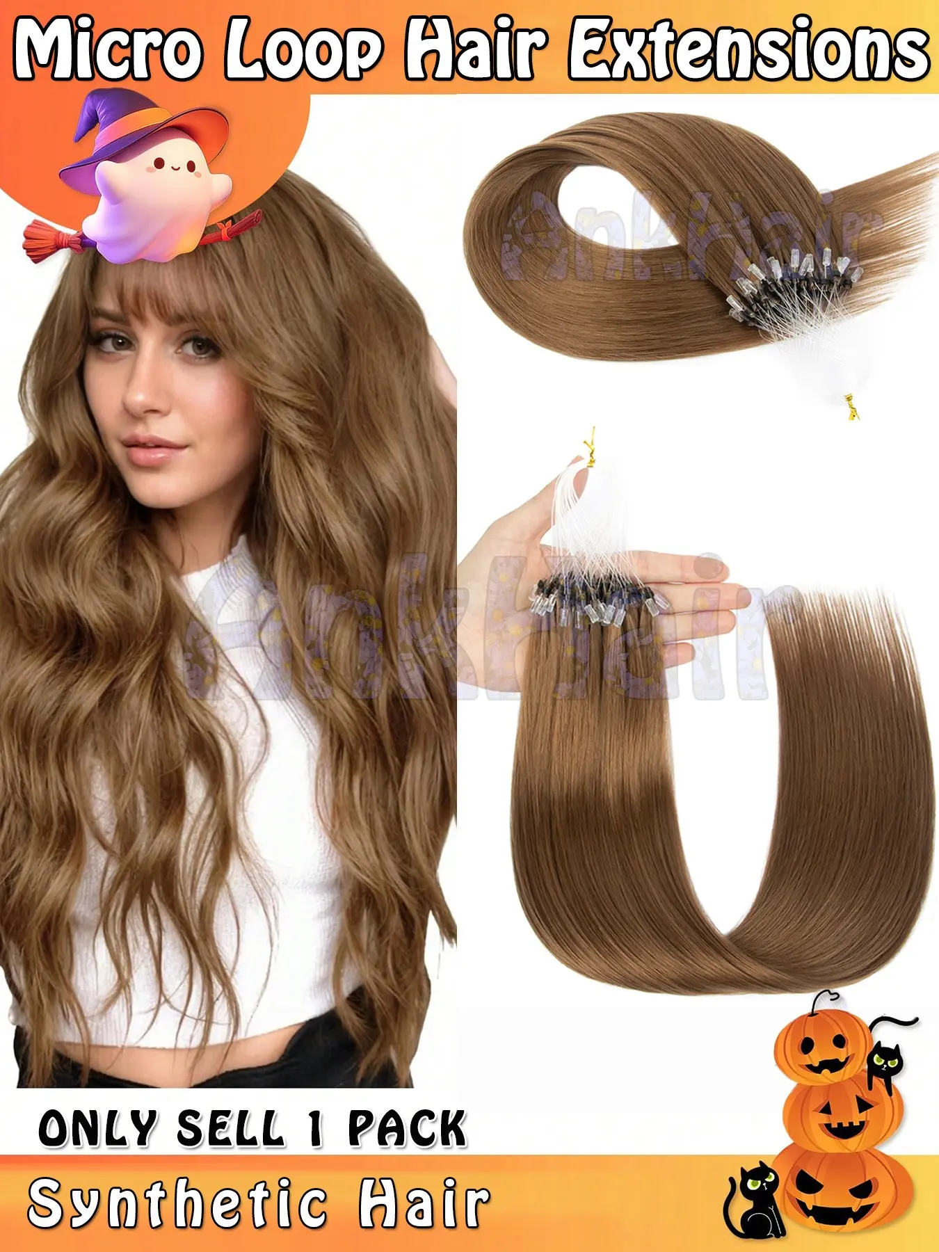 Micro Ring Hair Extension, Straight Synthetic Hairpieces, Ultra-Thin Invisible Loop, No Scalp Pressure, Easy Attachment, Ideal for Daily & Party Styling, Synthetic Extensions
