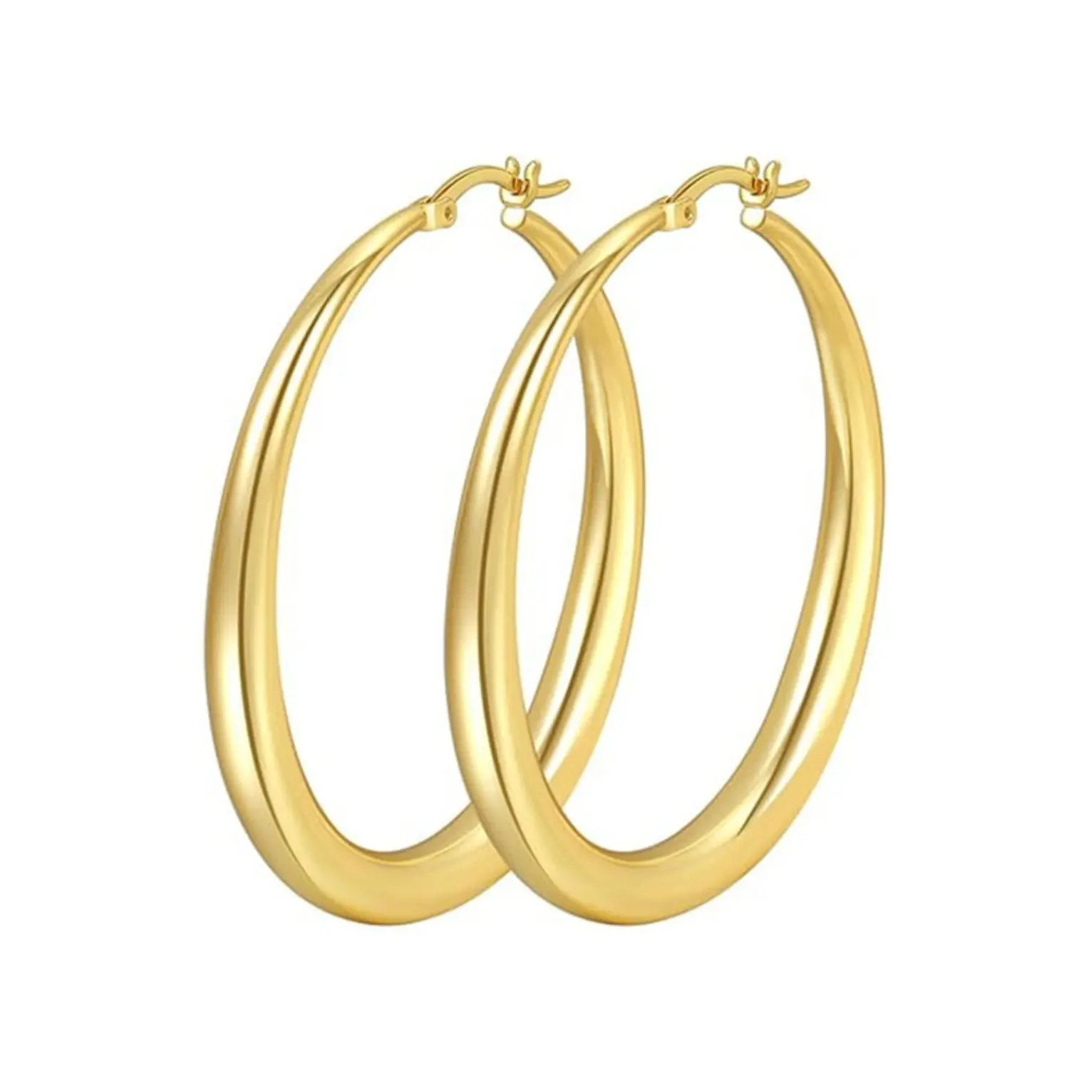 14K Gold Plated Hoop Earrings for Women 925 Sterling Silver Post Hypoallergenic Lightweight Open Hoops Minimalist Chunky Huggie Earring Daily Jewelry Gift