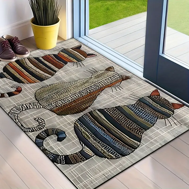 Cute Cat Back Print Rectangular Doormat Non-Slip Indoor Outdoor Kitchen Patio Entry Rug Home Decor