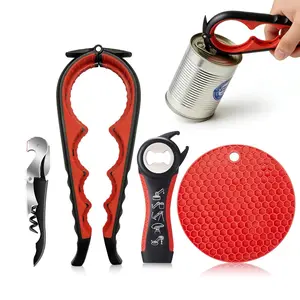 4 Piece Can Opener Set for Seniors and Weak Hands, Non-Slip Rubber Grip, Multi-Functional Bottle Opener, Ideal for Arthritis Patients