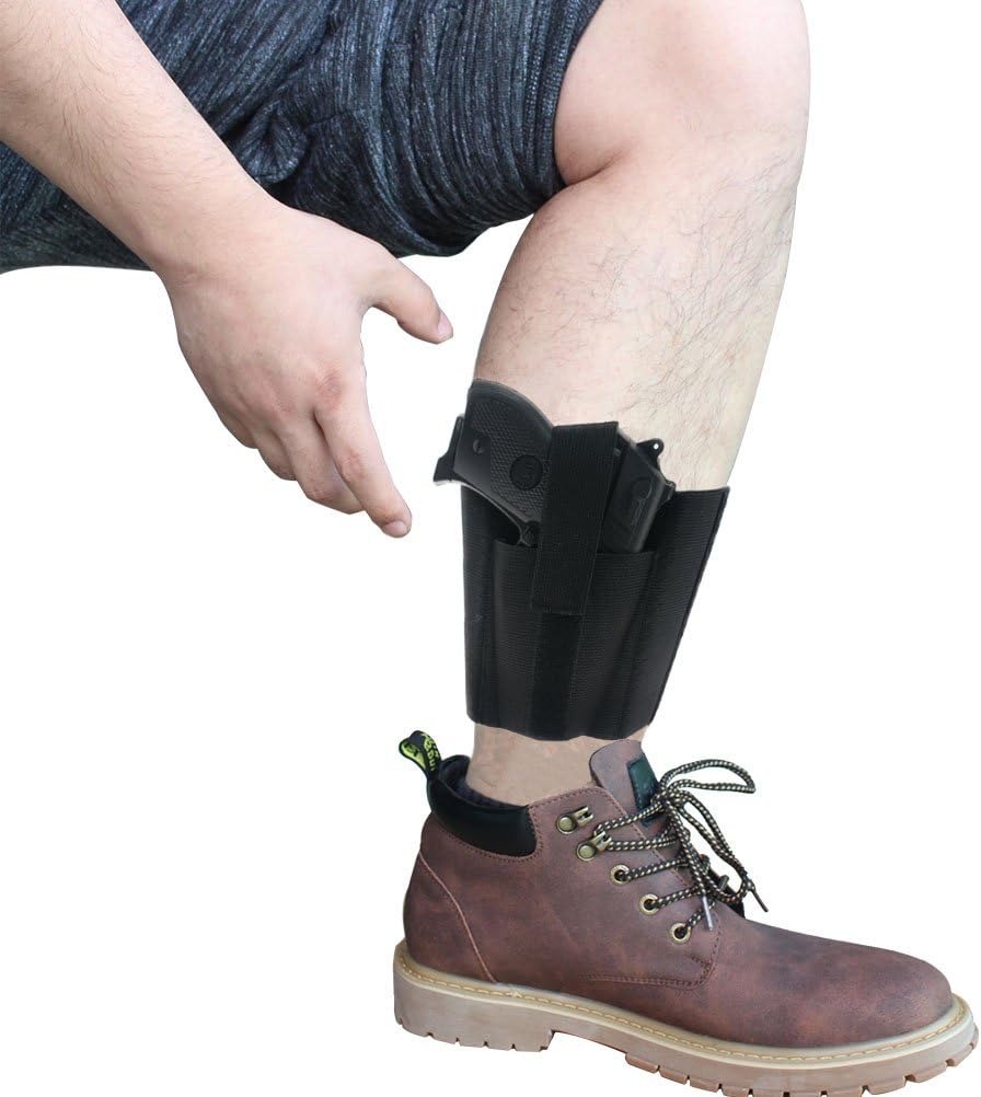 Ankle Holster with Padding for Concealed Carry with Elastic Secure Strap Pistol Concealment for Women Men Fits for Small to Medium Frame Pistols and Revolvor, Black