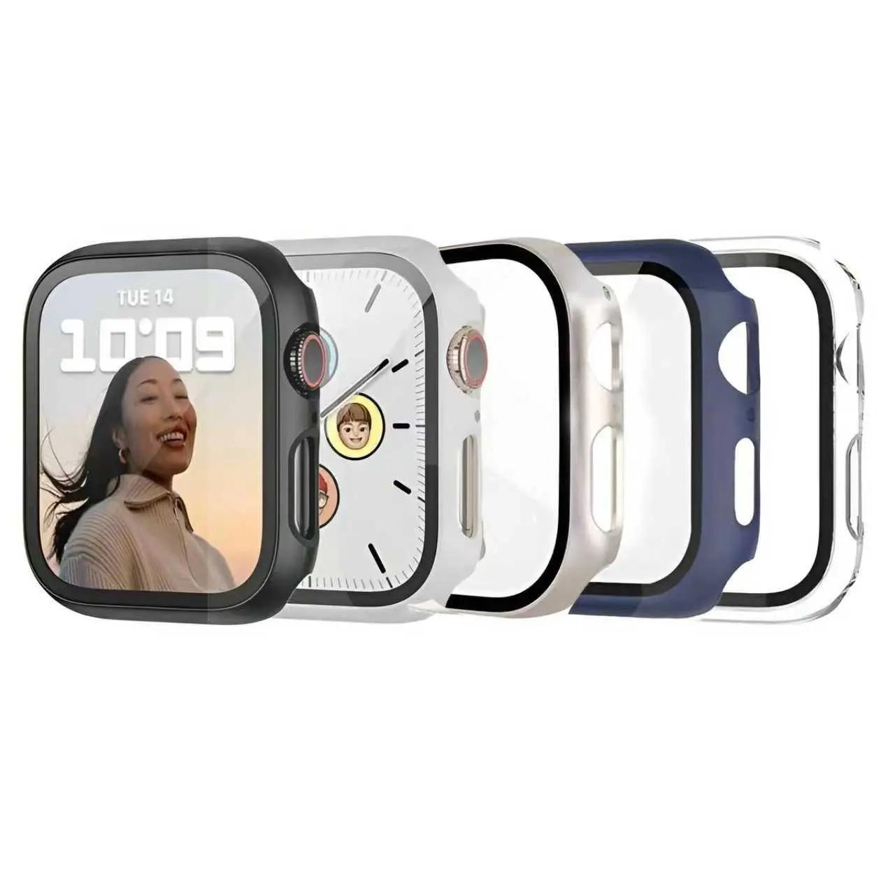 5-Piece PC + Tempered Glass Watch Case Set, Drop-Resistant Durable Fashion Protective Cover Watch Protector Protection, Wearable Accessories, Compatible with Apple Watch Series Ultra/se/10/9/8/7/6/5/4/3/2/1 Smartwatch Accessories