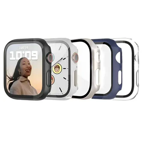 5-Piece PC + Tempered Glass Watch Case Set, Drop-Resistant Durable Fashion Protective Cover Watch Protector Protection, Wearable Accessories, Compatible with Apple Watch Series Ultra/se/10/9/8/7/6/5/4/3/2/1 Smartwatch Accessories