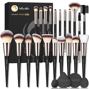 Brushes Set, Mlemle Professional 25 Pcs Makeup Kit, Include Powder Foundation Concealers Blush Eye shadows 21 Pcs Makeup Brushes and 2 Powder Puff, 2 Makeup Sponge(B02-CreamBlack)