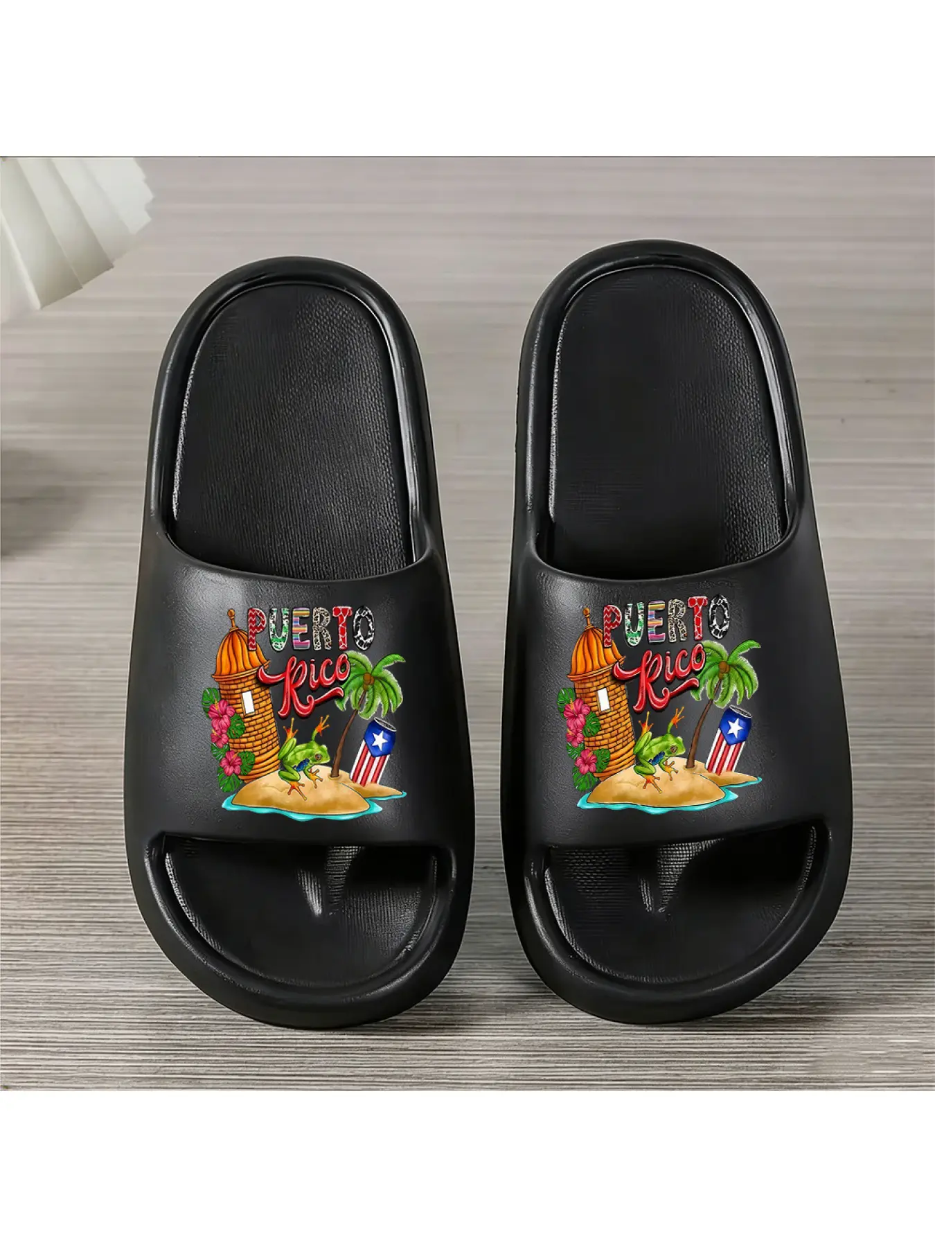 A Pair of Unisex Slippers with a Puerto Rican Flair, Suitable for Indoor And Outdoor Use, Perfect As a Festive Gift, Women'S Home Shoes, Room Slippers, Casual Slippers, Indoor Slide Slippers, Summer EVA Slippers, Bathroom Slippers