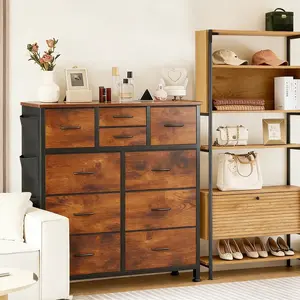 Aobtkel Sturdy Metal Frame Living Room Furniture Storage Cabinet - 10 Fabric Drawers, Side Bag, Assembly Required, Durable Organizer for Indoor Cupboard & Closet Use