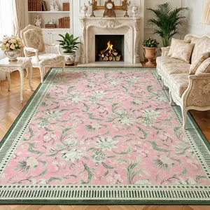 Washable Area Rug – Soft Floral Carpet for Living Room, Non Slip Low Pile Bedroom Rug, Foldable Rug for Dining Room, Modern Home Decor