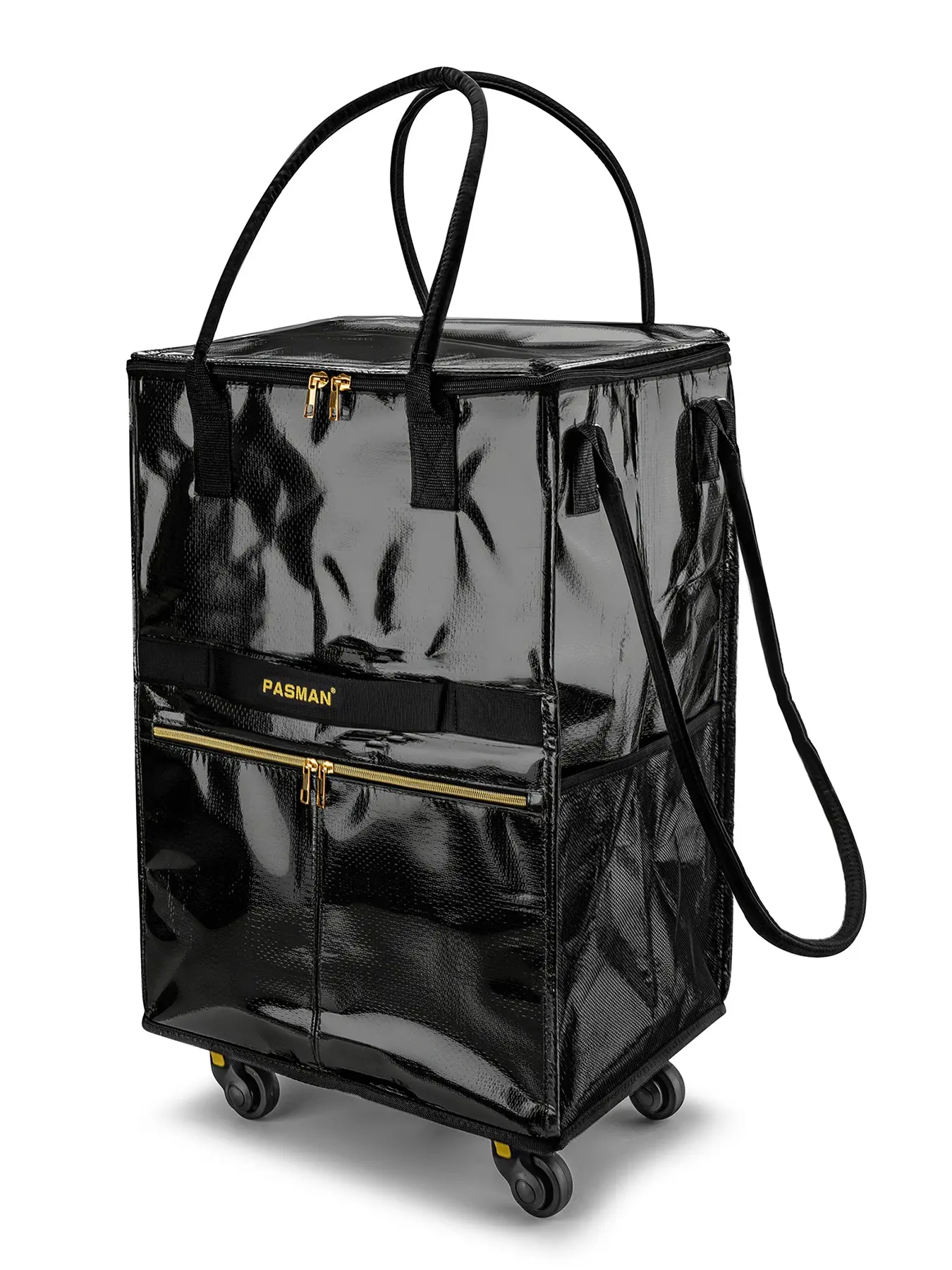 Large Reusable Shopping Bag with Wheels, Grocery Bag Carrier, Foldable Grocery Cart, Zipper Closure, Lightweight Design, Holds Up to 66 Lbs, Folding