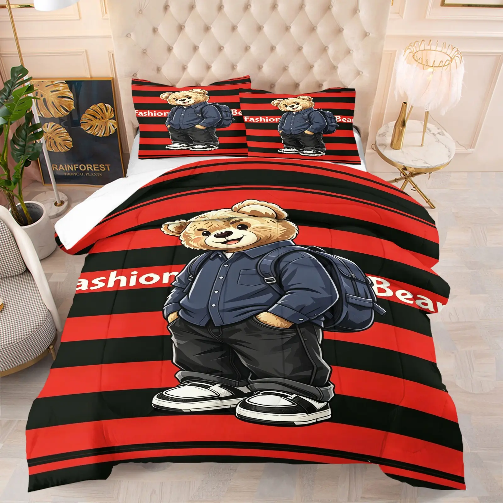 Little Bear Pattern Comforter Set, Soft And Comfortable Bedding Set, Includes 1 Comforter And 1 Or 2 Pillowcases Without Pillow Core, Suitable For Bedroom, Dormitory, And Room Decorations For Adolescents And Adults