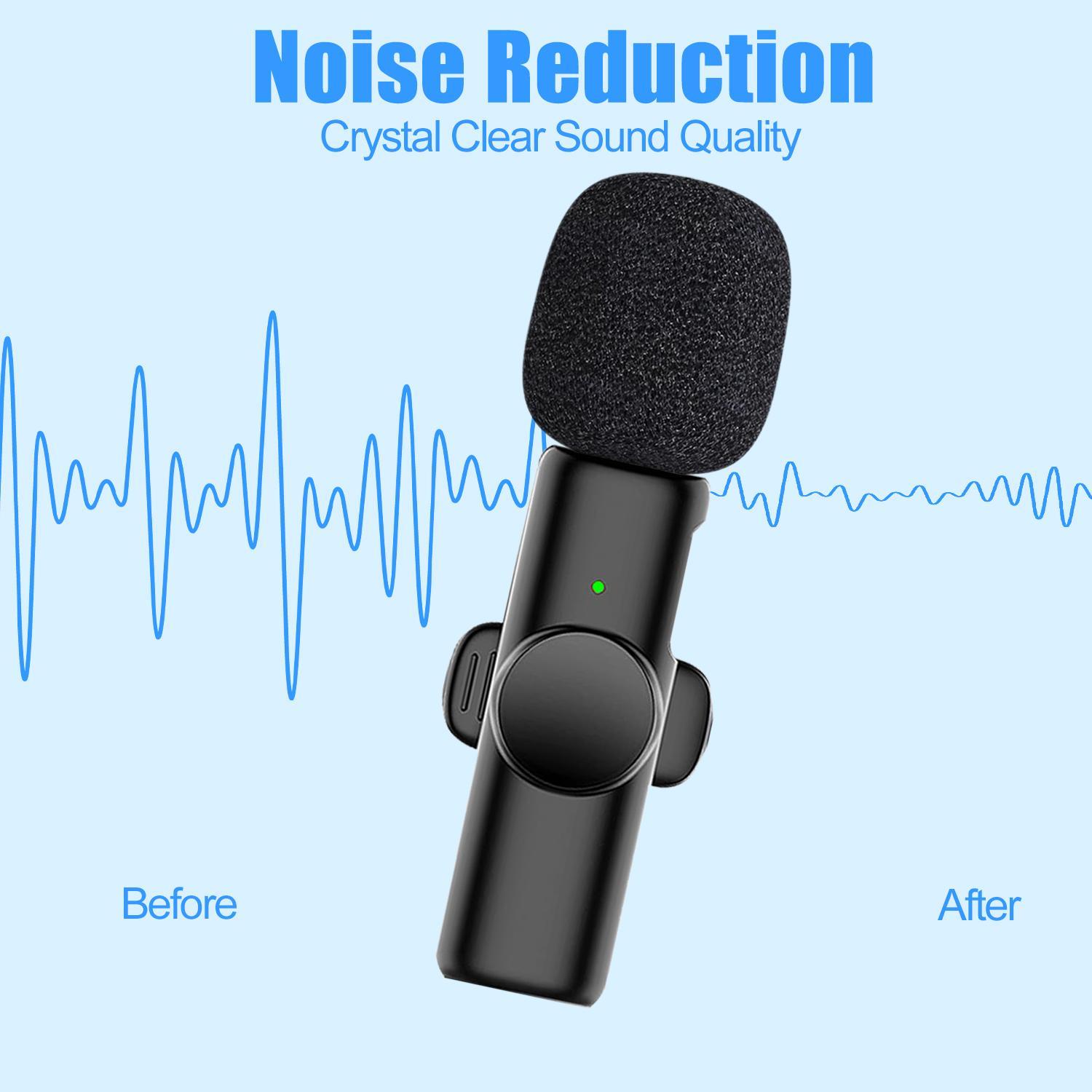 Wireless Microphone, USB Rechargeable Lavalier Microphone, Professional Microphone for Video Recording, Compatible with iPhone, iPad, Android, Audio