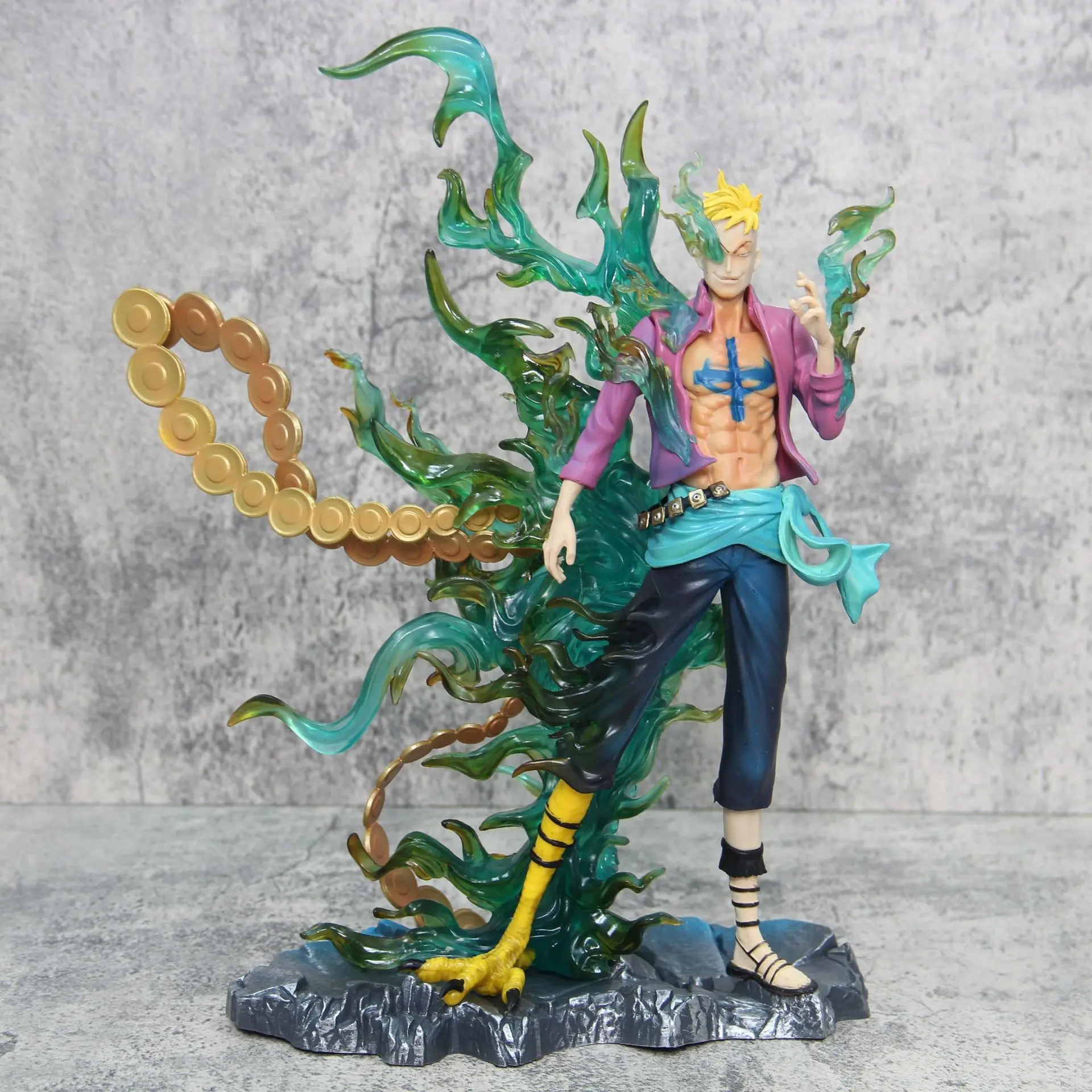 12.99 Inch Phoenix Marco Anime Figure, Iu Phoenix Ace Marco, One Piece Marco Statue, Transparent Flame Base, Whitebeard Crew Collectible Gift