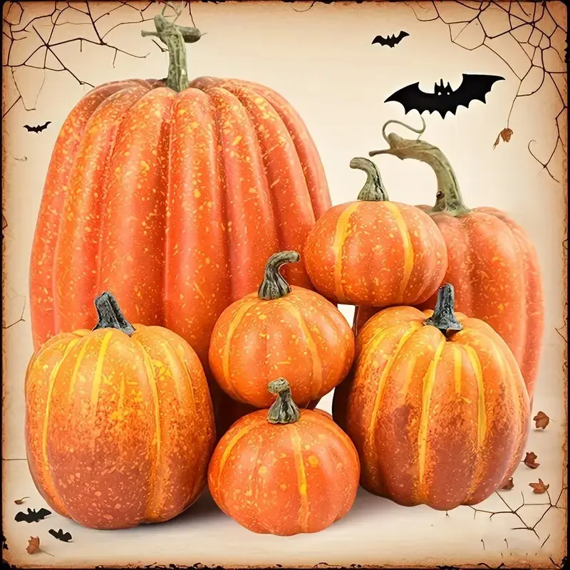 7-piece set of simulated pumpkins, Halloween decorations, home decorative pumpkins, autumn home farm harvest Thanksgiving decorative pumpkin set