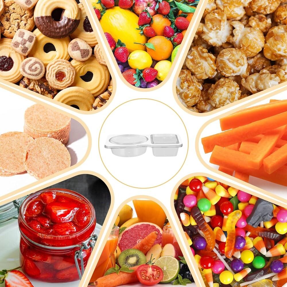 40 Reusable Double-Layer Snack & Meal Containers with Lids Portable 2 Compartments Plastic Lunch Boxes for On-the-Go Snacks Sauces Dips Camping Travel Kitchen Storage Safe