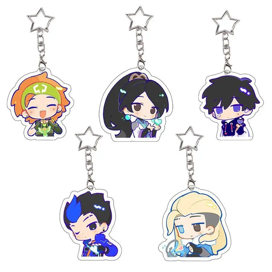 5 Set VALORANT Acrylic Keychain ISO Raze Killjoy Reyna Neon Sage Jett Pendant Game Collect Kawaii Package Keyring Student Gift