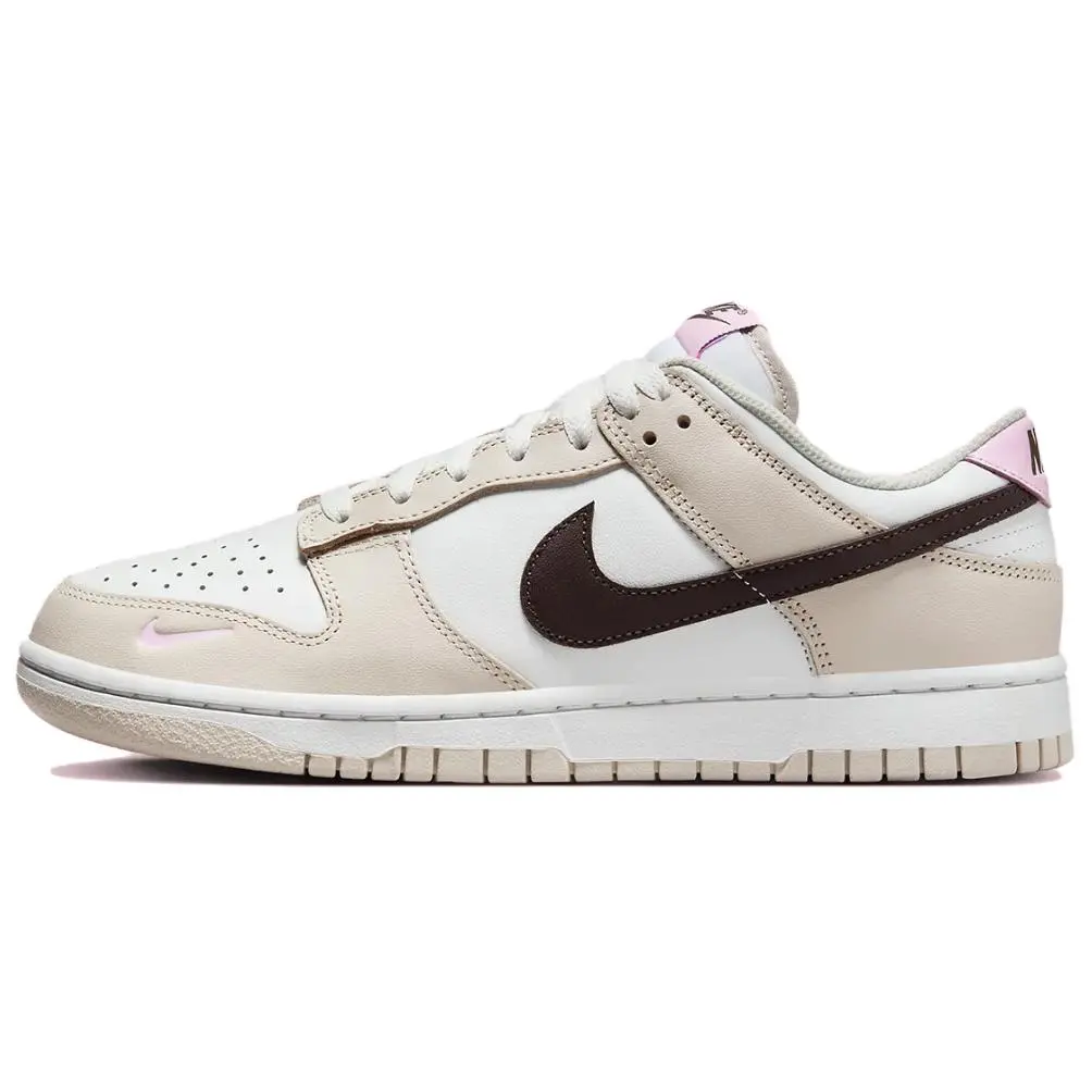 Nike Dunk Low Women's Casual Sneakers in White, Pink, and Brown Verifiable, with credentials and supporting global authentication