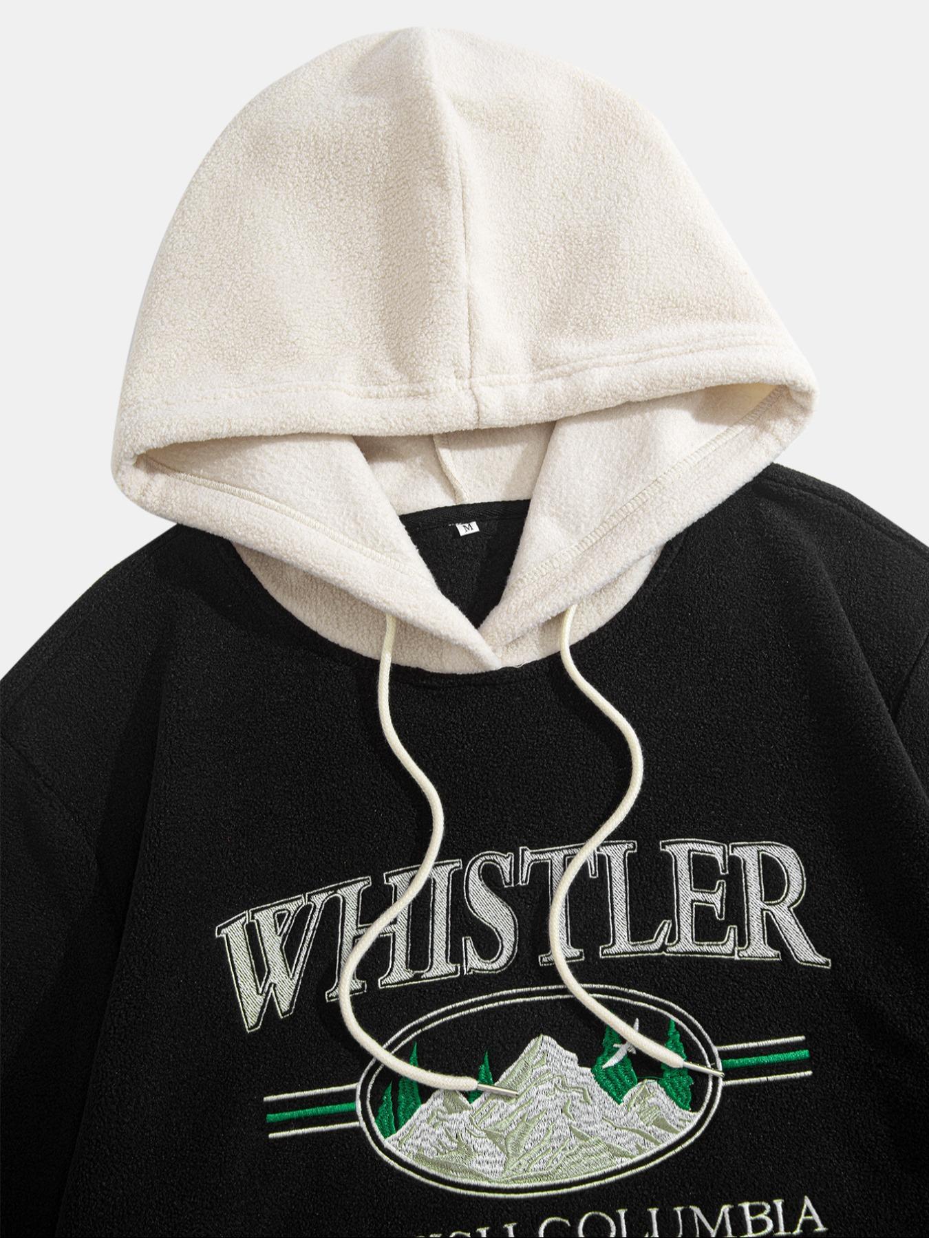 Men's Colorblock Patchwork Letter & Landscape Print Raglan Sleeve Color Contrast Hoodie, Casual Fashion Loose Drawstring Long Sleeve Hooded Sweatshirt for Fall & Winter, Men's Clothes for Daily Wear, Menswear