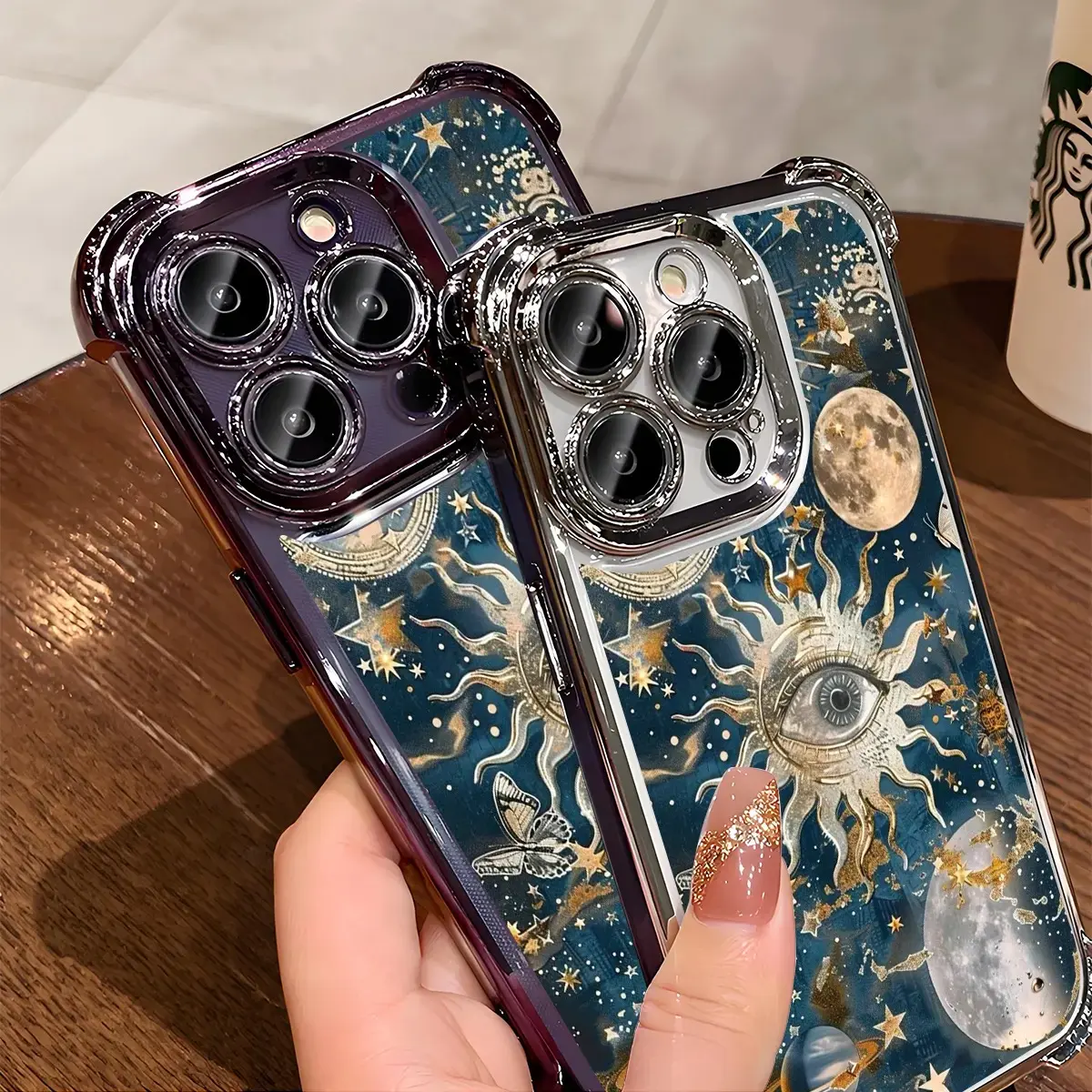 Y-Gold Star Moon Butterflies Aesthetic Cellphone Casing - Durable, High-Resistance Protective Cover for iPhone 11 12 13 14 15 16 17 Pro Max,for Samsung S22 S23 S24 S25 Ultra, Ideal Gift for Christmas, Thanksgiving