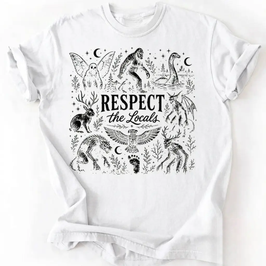 Respect The Locals Cryptid Shirt, Bigfoot Tee, Cryptid Lover Gift, Funny Cryptid Shirt, Mothman Tee, Nessie Lover Gift