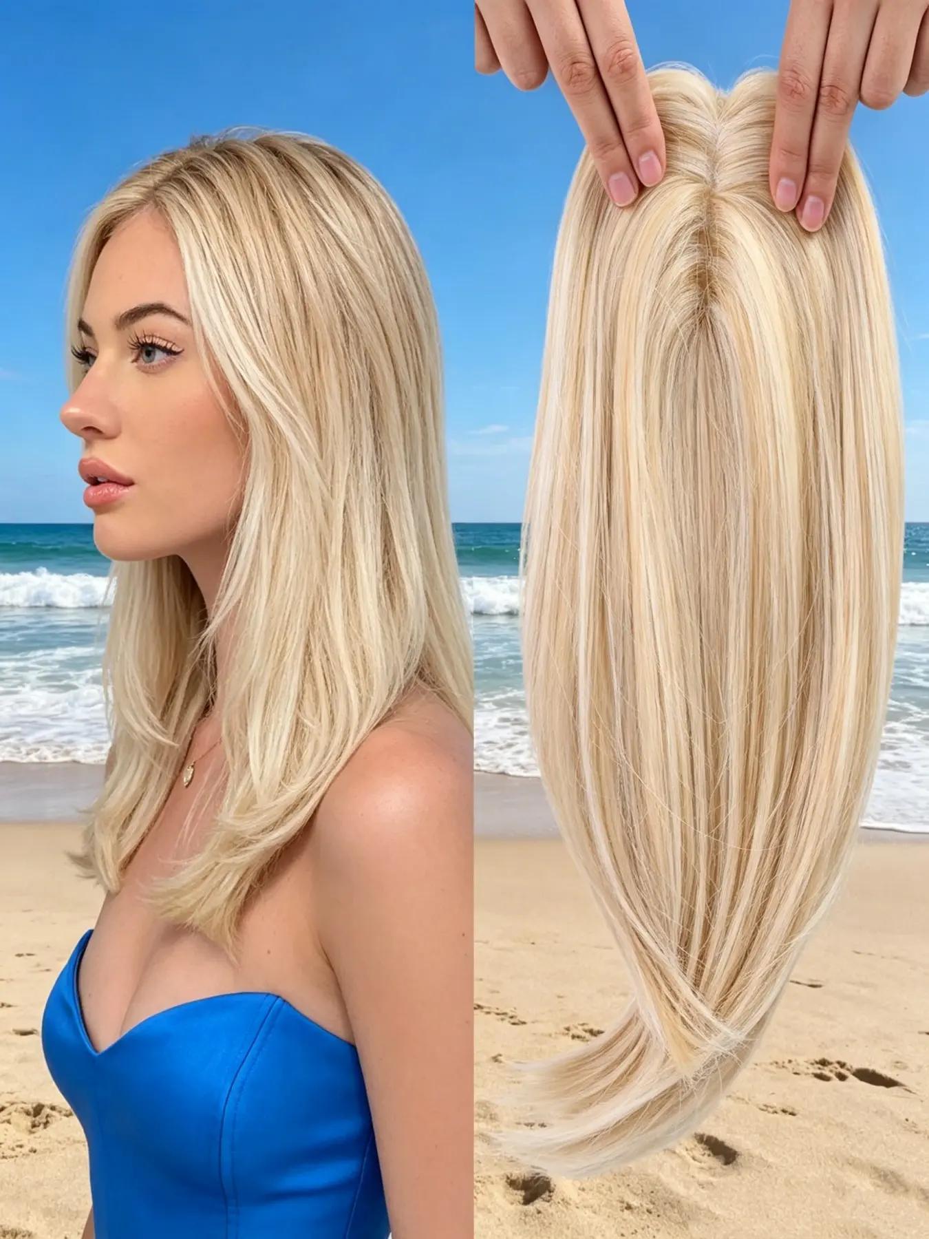 Game-changing hack for ladies with thinning blonde locks! Pale golden balayage clip-in synthetic hair topper made of lightweight Kanekalon fiber, lifelike scalp top boosts volume discreetly for work, dates & casual summer outings