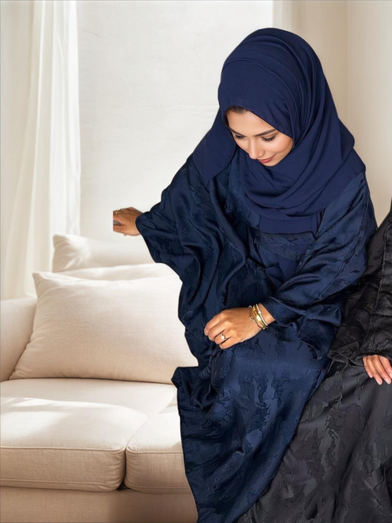 Women's Floral Jacquard Arabian Dress, Modest Chic Round Neck Long Sleeve Abaya Dress for Daily Wear, Ladies Islamic Clothing for All Seasons, Abaya Hijab Set, Abayas for Eid